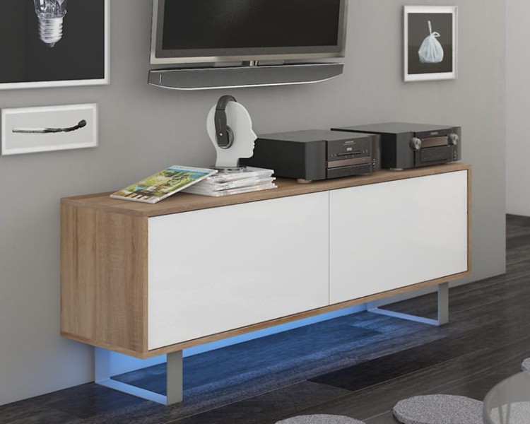 Stolik RTV King mały_sonoma jasna_biały połysk.jpg