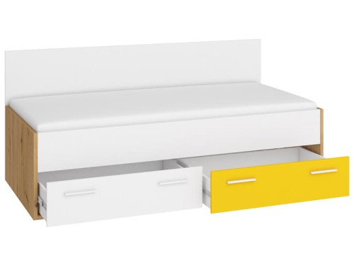 Łóżko młodzieżowe HEY-dąb artisan-biały-żółte-z szufladami.jpg
