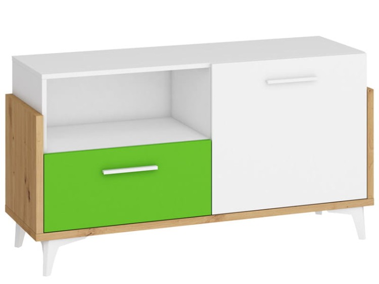 Komoda HEY niska-dąb artisan-biała-zielona.jpg