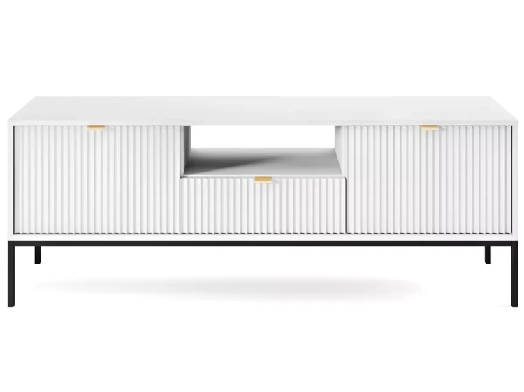 Szafka RTV Nova biała-ryflowane fronty.webp