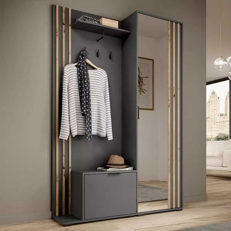 Garderoba Nelly grafit-lamele dąb artisan.webp