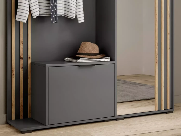 Garderoba Nelly grafit-lamele dąb artisan-szafka na obuwie.webp