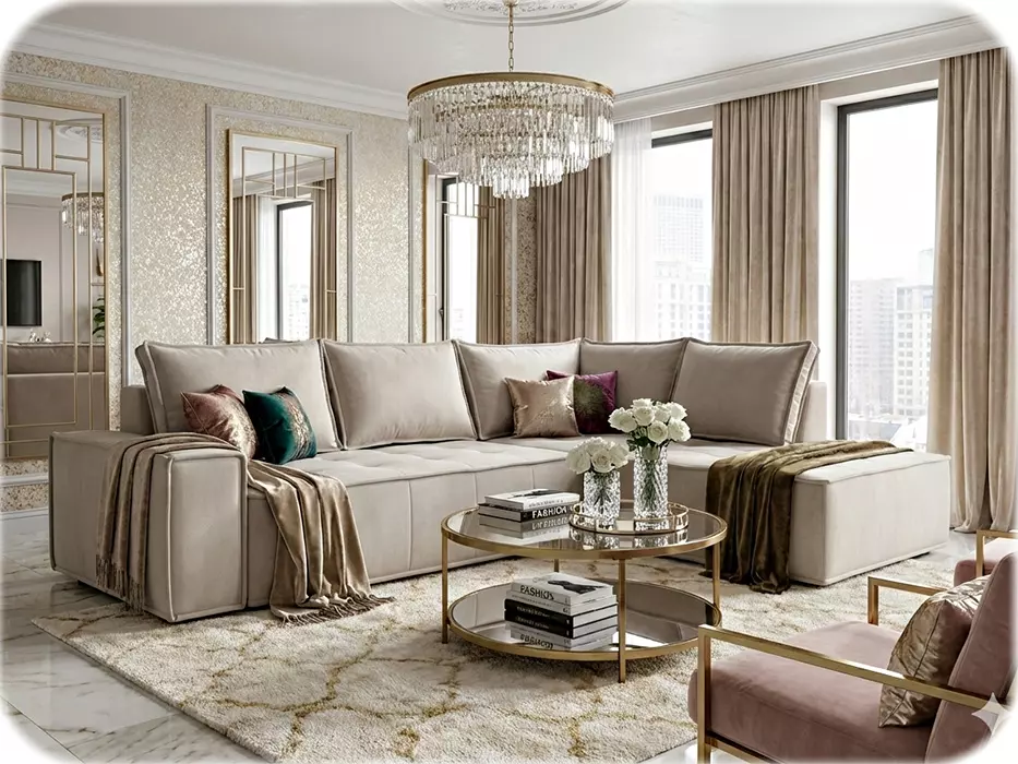 Duży narożnik do salonu w stylu Glamour